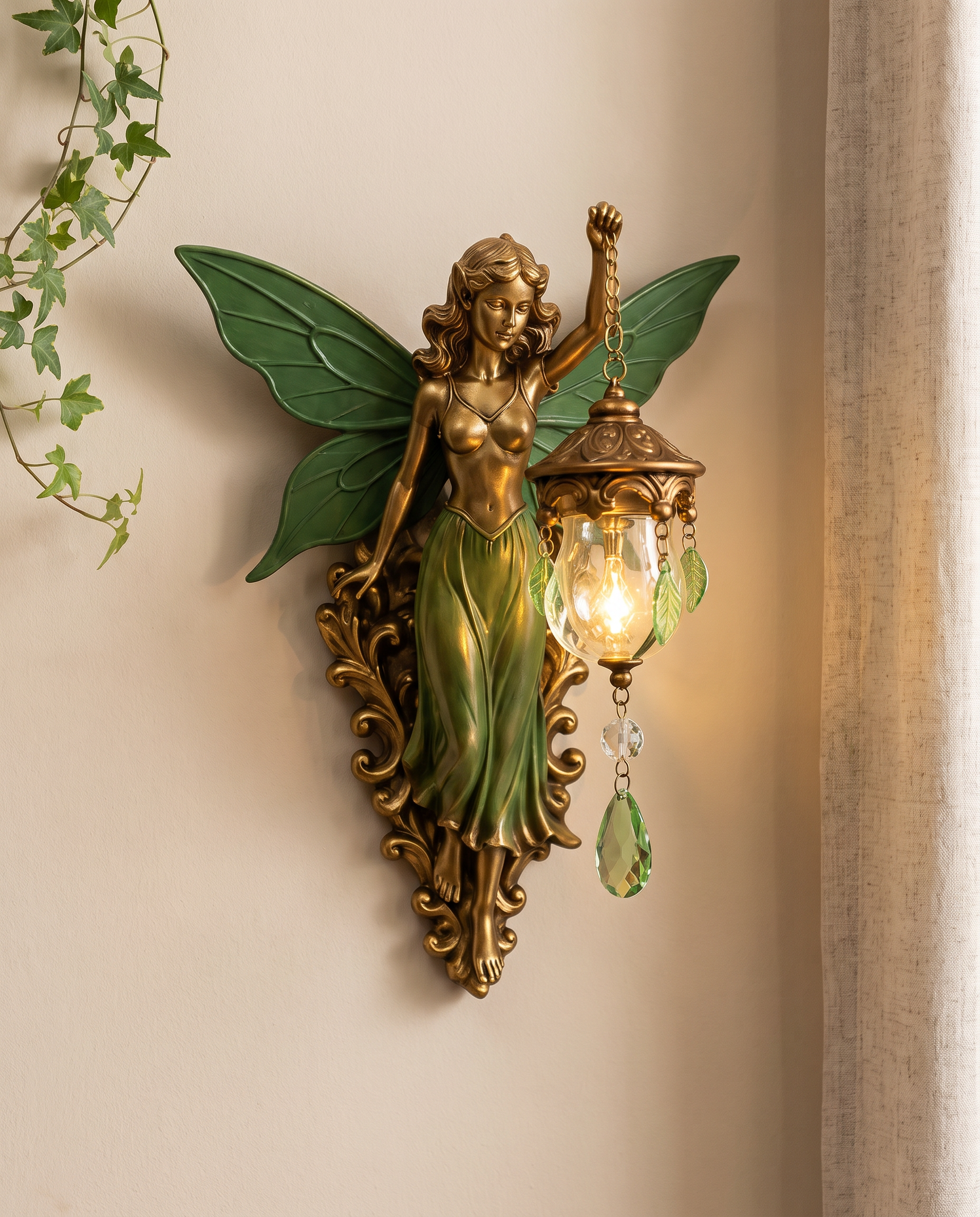 Fairy Lantern enchanted wall light on a beige wall